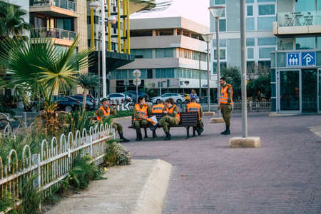 Tel Aviv Israel October 11, 2020 View of unidentified Israeli people seating in the streets of Tel Aviv despite lockdown and Coronavirus outbreakのeditorial素材