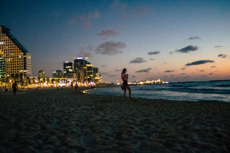 Tel Aviv Israel October 11, 2020 View of unidentified Israeli people having fun during the sunset in...