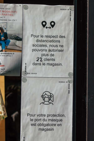 Reims France October 11, 2020 View of an information poster to protect yourself from the Coronavirus...