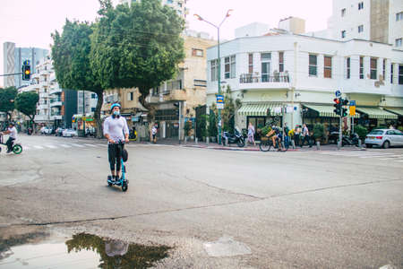 Tel Aviv Israel November 10, 2020 View of unidentified people rolling in the streets of Tel Aviv during lockdown and Coronavirus outbreak to enforce containment of the population in Israelのeditorial素材