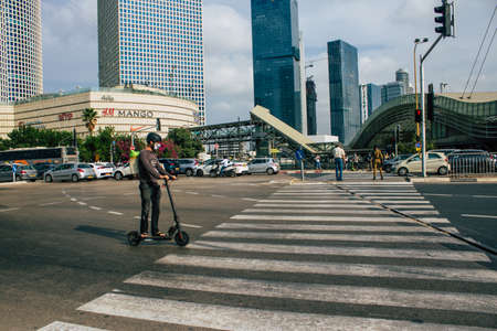 Tel Aviv Israel October 28, 2020 View of an unidentified people rolling in the streets of Tel Aviv during lockdown and Coronavirus outbreak to enforce containment of the population in Israelのeditorial素材
