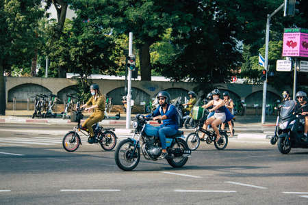 Tel Aviv Israel October 28, 2020 View of an unidentified people rolling in the streets of Tel Aviv during lockdown and Coronavirus outbreak to enforce containment of the population in Israelのeditorial素材