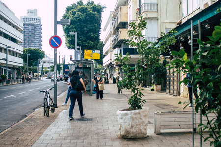 Tel Aviv Israel October 28, 2020 View of unidentified Israeli people walking in the streets during the Coronavirus outbreak and the lockdown to enforce containment of the populationのeditorial素材