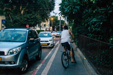 Tel Aviv Israel October 27, 2020 View of an unidentified people rolling in the streets of Tel Aviv during lockdown and Coronavirus outbreak to enforce containment of the population in Israelのeditorial素材