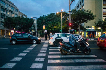 Tel Aviv Israel October 27, 2020 View of city traffic in the streets of Tel Aviv during the lockdown and the Coronavirus outbreak in Israelのeditorial素材