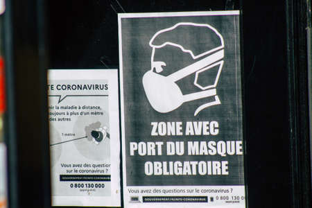 Reims France October 11, 2020 View of an information poster to protect yourself from the Coronavirus in the streets of Reims and this in order to limit its progression in the populationのeditorial素材