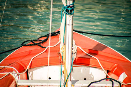 Closeup of a boat moored in the marinaの写真素材
