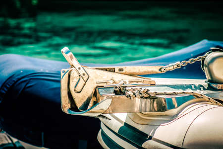 Closeup of a boat moored in the marinaの写真素材