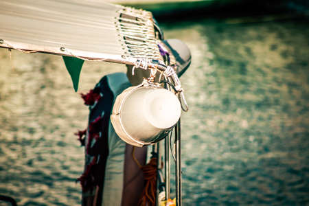 Closeup of a boat moored in the marinaの写真素材