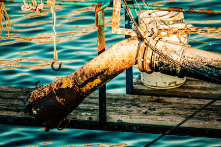 Closeup of a boat moored in the marinaの写真素材