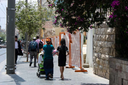 Jerusalem Israel, 2019 View of unidentified Israeli people walking in Jaffa street before the coronavirus outbreak hitting Israelのeditorial素材