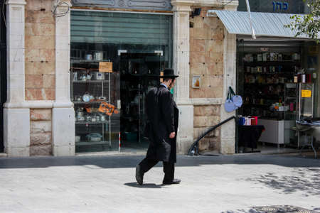 Jerusalem Israel, 2019 View of unidentified Israeli people walking in Jaffa street before the coronavirus outbreak hitting Israelのeditorial素材
