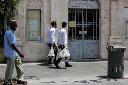 Jerusalem Israel, 2019 View of unidentified Israeli people walking in Jaffa street before the coronavirus outbreak hitting Israelのeditorial素材