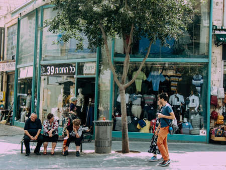 Jerusalem Israel, 2019 View of unidentified Israeli people walking in Jaffa street before the coronavirus outbreak hitting Israelのeditorial素材