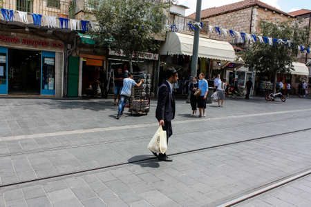 Jerusalem Israel, 2019 View of unidentified Israeli people walking in Jaffa street before the coronavirus outbreak hitting Israelのeditorial素材