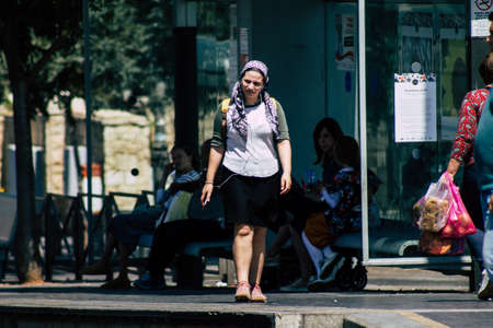Jerusalem Israel, 2019 View of unidentified Israeli people walking in Jaffa street before the coronavirus outbreak hitting Israelのeditorial素材