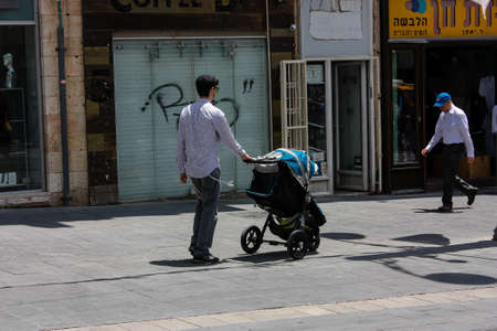 Jerusalem Israel, 2019 View of unidentified Israeli people walking in Jaffa street before the coronavirus outbreak hitting Israelのeditorial素材