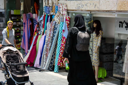 Jerusalem Israel, 2019 View of unidentified Israeli people walking in Jaffa street before the coronavirus outbreak hitting Israelのeditorial素材