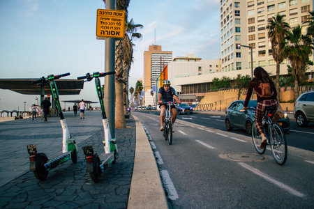 Tel Aviv Israel December 10, 2020 View of unidentified people rolling through the streets of Tel Aviv during lockdown and the Coronavirus outbreak hitting Israelのeditorial素材