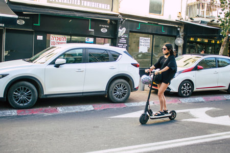 Tel Aviv Israel December 12, 2020 View of unidentified people rolling through the streets of Tel Aviv during lockdown and the Coronavirus outbreak hitting Israelの写真素材