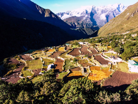 Everest Nepal September 30, 2018 View of the landscape and the path to Everest Base camp in Nepal