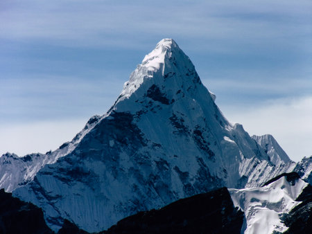 Everest Nepal September 30, 2018 View of the landscape and the path to Everest Base camp in Nepalの写真素材