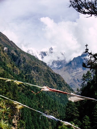 Everest Nepal September 30, 2018 View of the landscape and the way to Everest Base camp, trek in Nepalの写真素材