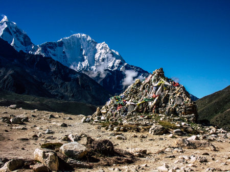 Everest Nepal September 30, 2018 View of the landscape and the path to Everest Base camp in Nepalの写真素材