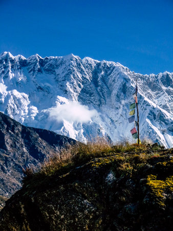 Everest Nepal September 30, 2018 View of the landscape and the path to Everest Base camp in Nepalの写真素材