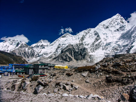 Everest Nepal September 30, 2018 View of the landscape and the way to Everest Base camp, trek in Nepalの写真素材