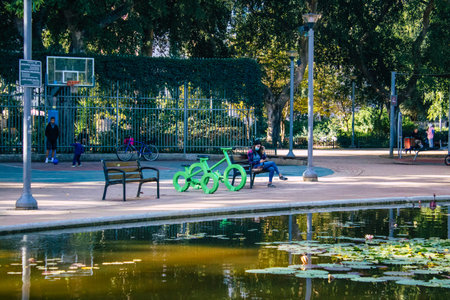 Tel Aviv Israel December 12, 2020 View of unidentified Israeli people enjoying in a public garden of...