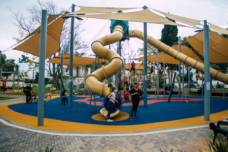 Tel Aviv Israel December 12, 2020 View of unidentified Israeli people enjoying in a public garden of Tel Aviv during the Coronavirus outbreak hitting Israelのeditorial素材