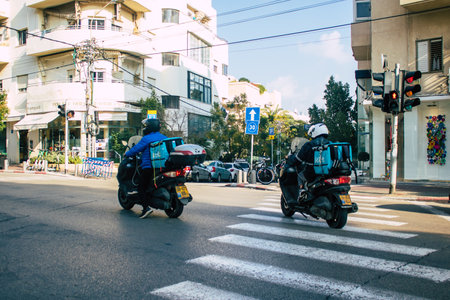 Tel Aviv Israel December 22, 2020 View of unidentified people rolling through the streets of Tel Aviv during lockdown and the Coronavirus outbreak hitting Israelのeditorial素材