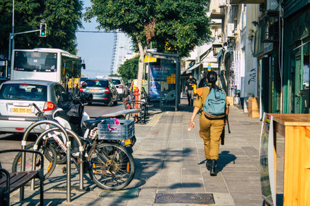 Tel Aviv Israel December 22, 2020 View of unidentified Israeli people walking in the streets of Tel Aviv during lockdown and Coronavirus outbreak hitting Israelのeditorial素材