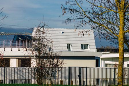 Reims France December 26, 2020 View of the facade of a modern building located in Reims, a city in the Grand Est region of France and one of the oldest in Europeのeditorial素材