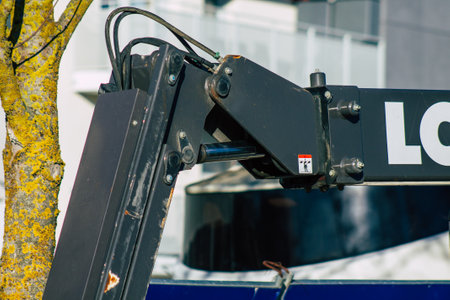 Reims France December 26, 2020 The Manitou tilting boom lift is equipped with a telescopic arm...