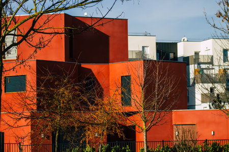 Reims France December 26, 2020 View of the facade of a modern building located in Reims, a city in the Grand Est region of France and one of the oldest in Europeのeditorial素材