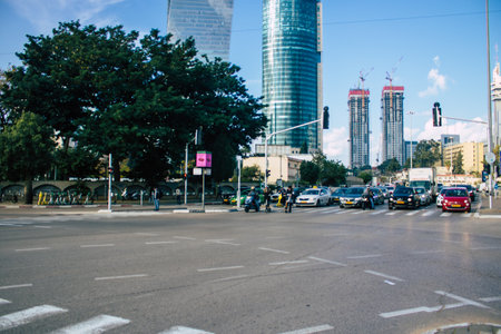 Tel Aviv Israel December 23, 2020 View of cars  driving through the streets of Tel Aviv during the lockdown and the Coronavirus outbreak in Israelのeditorial素材
