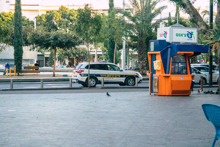 Tel Aviv Israel December 31, 2020 View of a traditional Israeli police car driving through the streets of Tel Aviv during the Coronavirus outbreak in Israelのeditorial素材