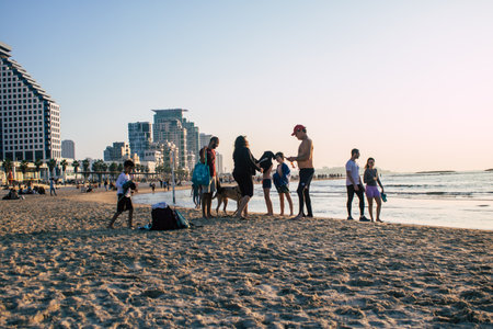 Tel Aviv Israel January 02, 2021 View of unidentified Israeli people having fun on Tel Aviv beach...