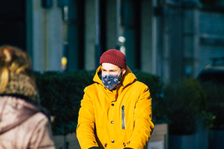 Reims France January 09, 2021 View of unidentified people with a face mask shopping at the market in...