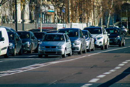 Reims France January 09, 2021 View of city traffic in the streets of Reims during the Coronavirus outbreak hitting Franceのeditorial素材