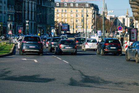 Reims France January 09, 2021 View of city traffic in the streets of Reims during the Coronavirus outbreak hitting Franceのeditorial素材