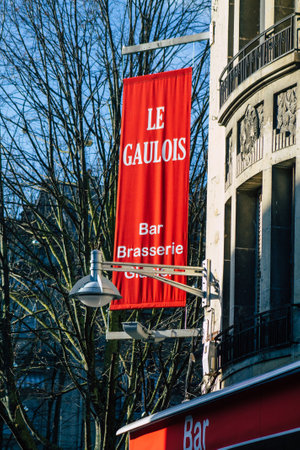 Reims France January 09, 2021 View of commercial sign on the facade of a shop located in Reims, a city in the Grand Est region of France and one of the oldest in Europeのeditorial素材