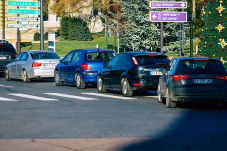 Reims France January 09, 2021 View of city traffic in the streets of Reims during the virus outbreak...