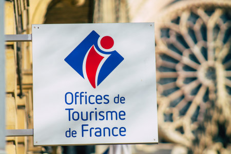 Reims France January 09, 2021 View of commercial sign on the facade of a shop located in Reims, a city in the Grand Est region of France and one of the oldest in Europeのeditorial素材