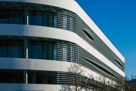 Reims France December 26, 2020 View of the facade of a modern building located in Reims, a city in the Grand Est region of France and one of the oldest in Europeのeditorial素材