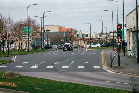 Reims France February 23, 2021 City traffic in the town of Reims during the coronavirus pandemic affecting Franceのeditorial素材