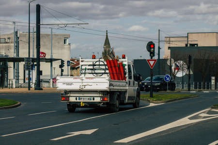 Reims France February 23, 2021 City traffic in the town of Reims during the coronavirus pandemic affecting Franceのeditorial素材