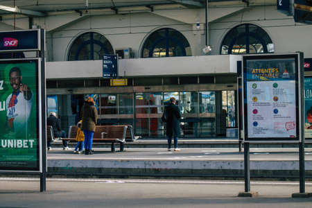 Reims France February 27, 2021 View of the Central train station located in downtown of Reims during the Coronavirus outbreak hitting Franceのeditorial素材